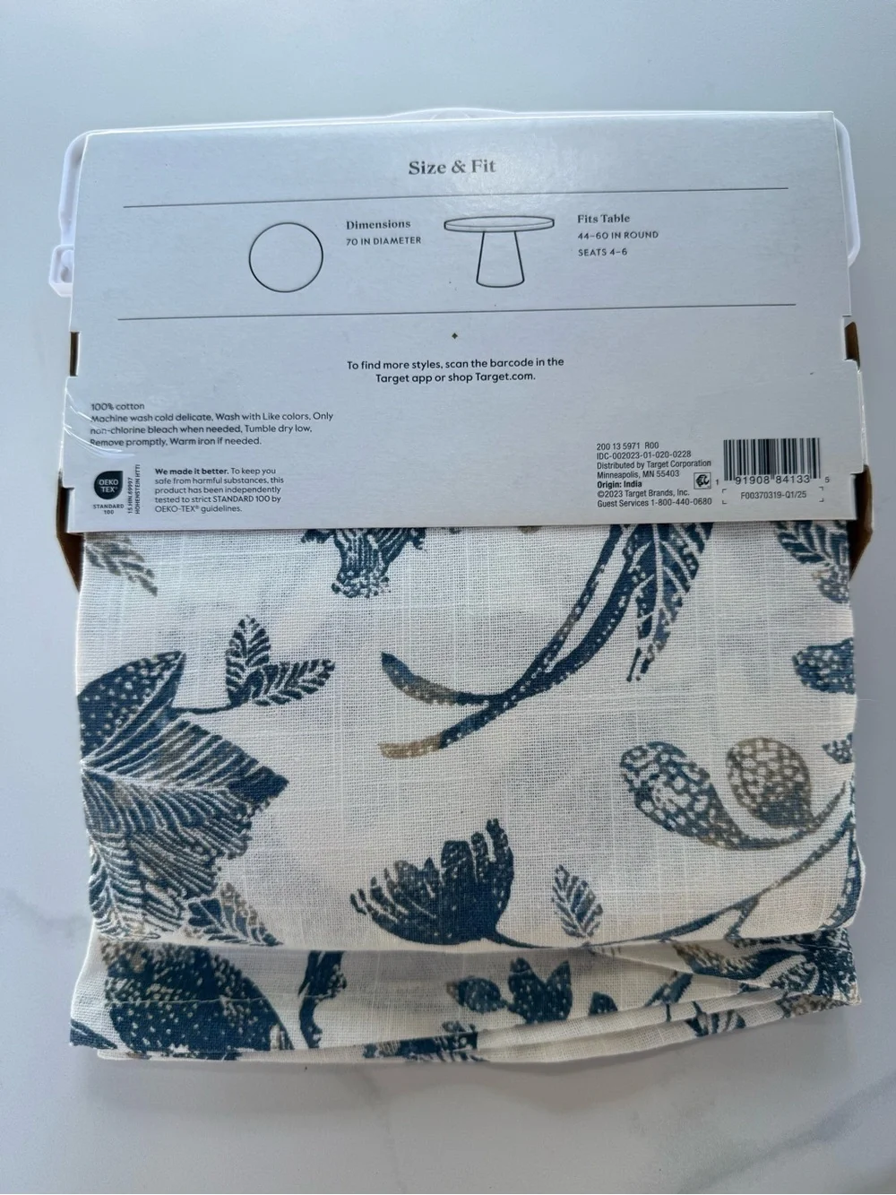 Threshold Dining Bundle Blue Floral Round Tablecloth & Cotton Table Runner, NWT